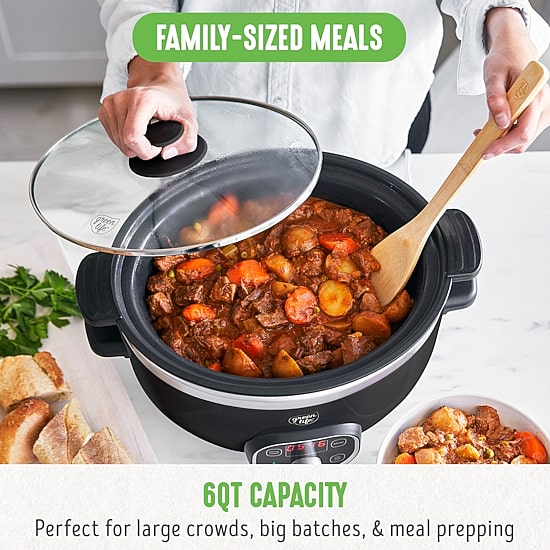 GreenLife Cook Duo Healthy Ceramic Nonstick 6QT Slow Cooker, PFAS-Free, Digital Timer, Dishwasher Safe Parts