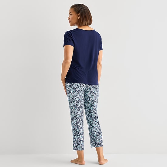 Liz Claiborne Cool and Calm Womens V-Neck Short Sleeve 2-pc. Pajama Set