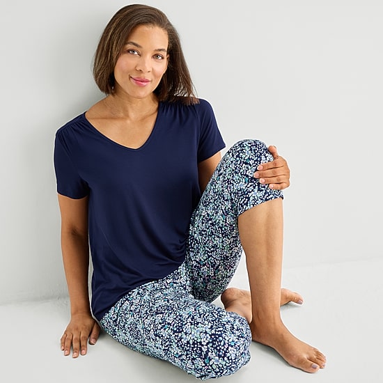 Liz Claiborne Cool and Calm Womens V-Neck Short Sleeve 2-pc. Pajama Set