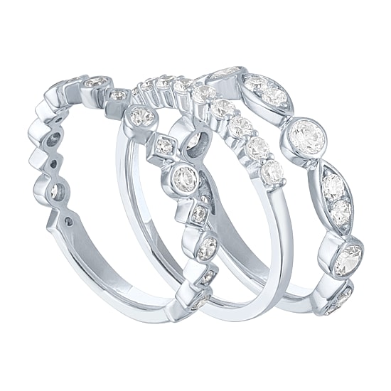 DiamonArt® Womens White Cubic Zirconia Sterling Silver Stackable Ring
