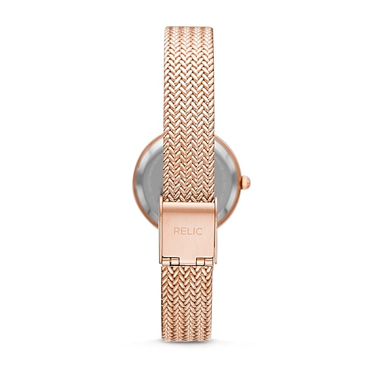 Relic By Fossil Savannah Womens Crystal Accent Rose Goldtone Stainless Steel Bracelet Watch Zr34577