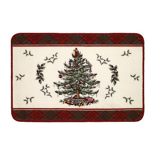 Spode Christmas Tree Tartan Bath Rug, One Size, Beige