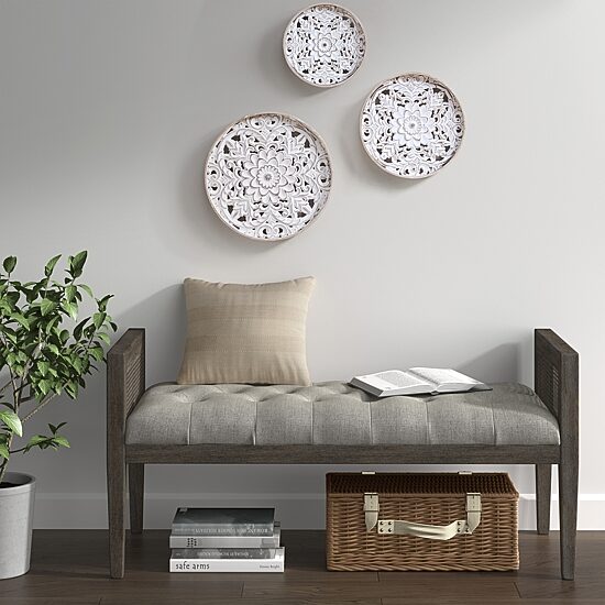 Madison Park Medallion White Floral Carved Wood 3-pc. Framed Wall Art Set