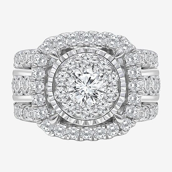 (I / I1) Womens 4 CT. T.W. Lab Grown White Diamond 10K or 14K White Gold Cushion Halo Engagement Ring