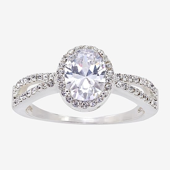 Sparkle Allure Womens Cubic Zirconia Pure Silver Over Brass Oval Halo Engagement Ring