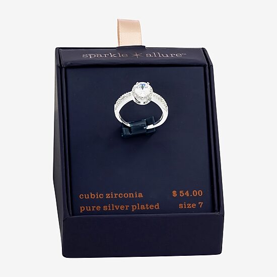 Sparkle Allure Womens Cubic Zirconia Pure Silver Over Brass Oval Halo Engagement Ring