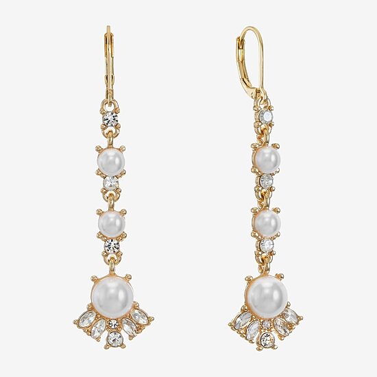 Monet Jewelry Linear Womens Simulated Pearl Drop Earrings
