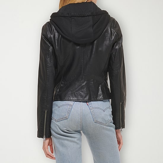 Levi's® Womens Faux Leather Hooded Motorcycle Jacket