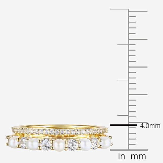 Womens 2.5MM White Cultured Freshwater Pearl 14K Gold Over Silver Stackable Ring