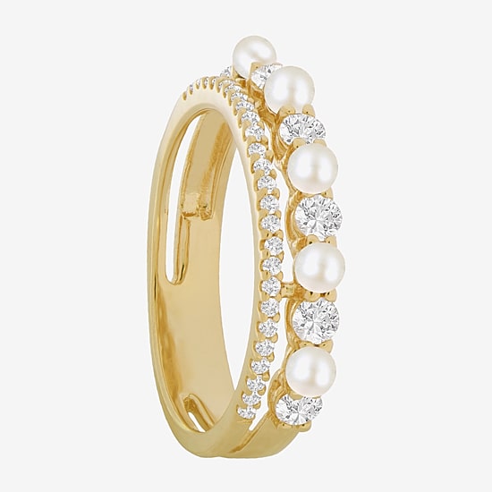 Womens 2.5MM White Cultured Freshwater Pearl 14K Gold Over Silver Stackable Ring