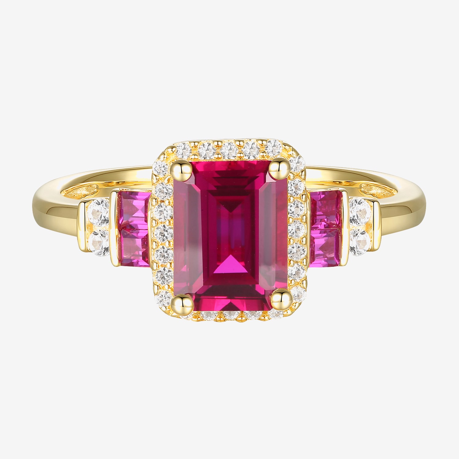 Womens Lab Created Red Ruby 14K Gold Over Silver Side Stone Cocktail Ring