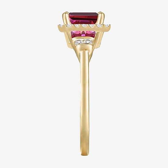 Womens Lab Created Red Ruby 14K Gold Over Silver Side Stone Cocktail Ring