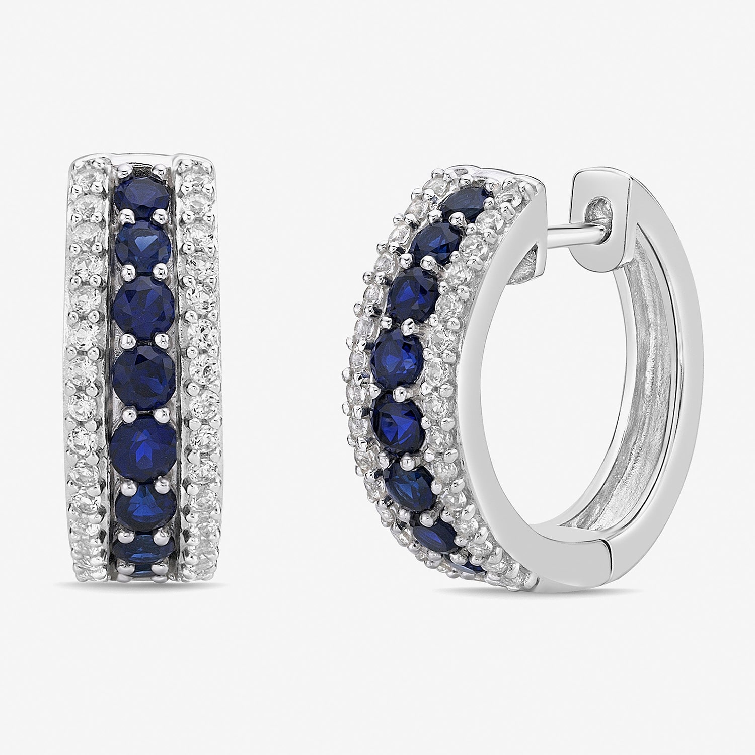 Womens Lab Created Blue Sapphire Sterling Silver 19.5mm Hoop Earrings