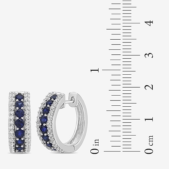 Womens Lab Created Blue Sapphire Sterling Silver 19.5mm Hoop Earrings