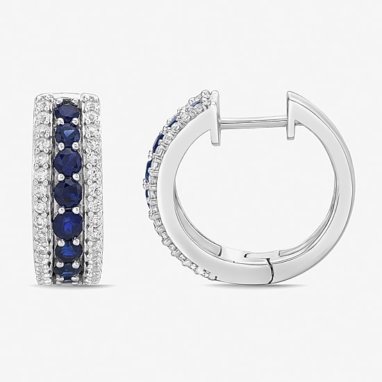 Womens Lab Created Blue Sapphire Sterling Silver 19.5mm Hoop Earrings