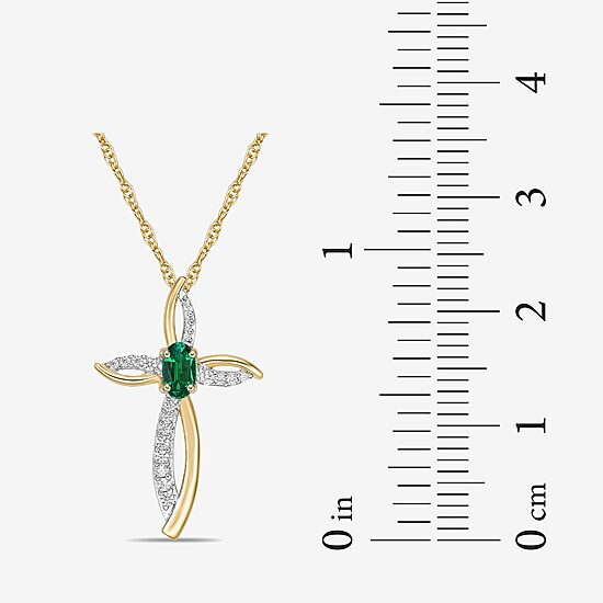 Womens 1/10 CT. T.W. Lab Created Green Emerald 10K Gold Cross 18 Inch Pendant Necklace
