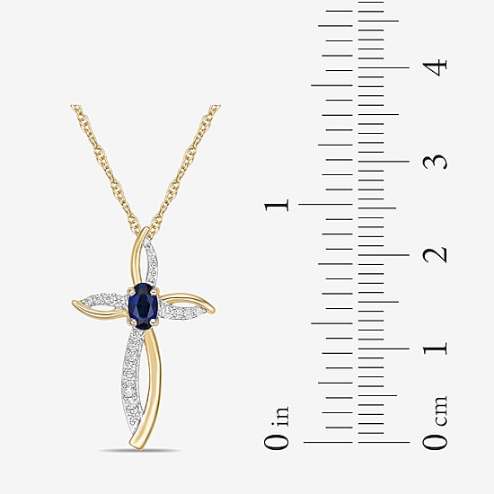 Womens 1/10 CT. T.W. Lab Created Blue Sapphire 10K Gold Cross 18 Inch Pendant Necklace