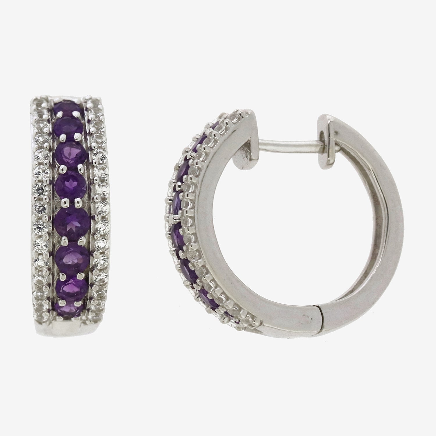 Womens Genuine Purple Amethyst Sterling Silver 21.5mm Hoop Earrings