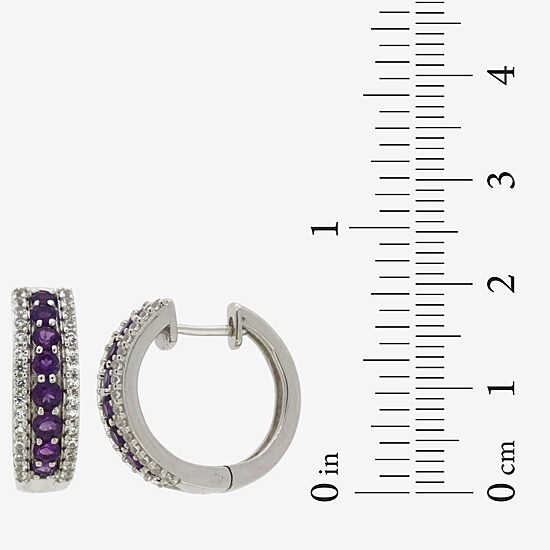 Womens Genuine Purple Amethyst Sterling Silver 21.5mm Hoop Earrings