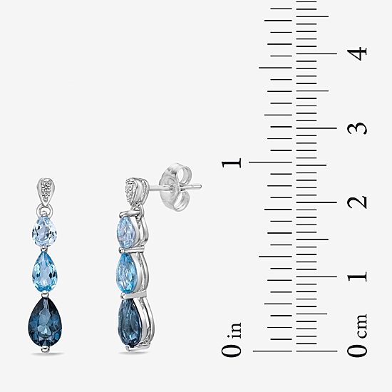 Womens Genuine Blue Topaz Sterling Silver Pear Drop Earrings