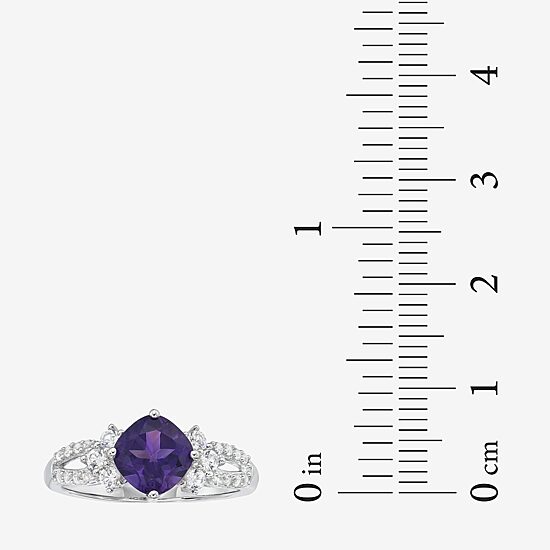 Womens Genuine Purple Amethyst Sterling Silver Cocktail Ring
