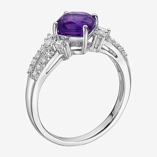 Womens Genuine Purple Amethyst Sterling Silver Cocktail Ring