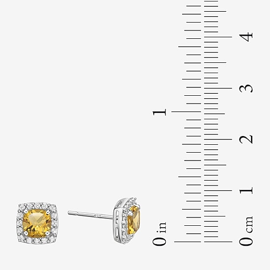 Genuine Yellow Citrine Sterling Silver Stud Earrings