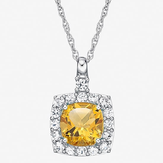 Womens Genuine Yellow Citrine Sterling Silver 18 Inch Pendant Necklace