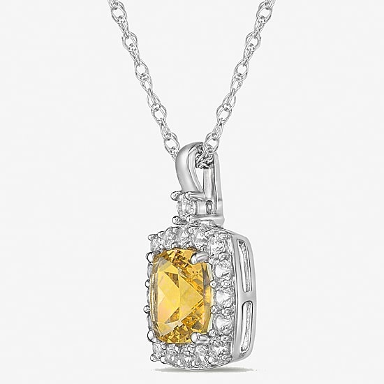 Womens Genuine Yellow Citrine Sterling Silver 18 Inch Pendant Necklace