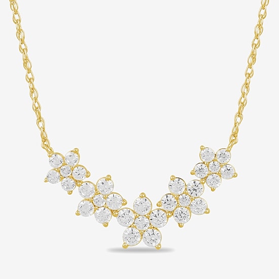 Diamond Blossom Womens 1 CT. T.W. Lab Grown White Diamond 10K Gold Flower 18 Inch Pendant Necklace