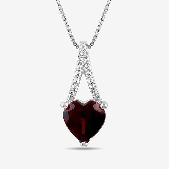 Womens Genuine Red Garnet Sterling Silver Heart 18 Inch Pendant Necklace