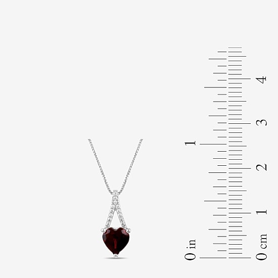 Womens Genuine Red Garnet Sterling Silver Heart 18 Inch Pendant Necklace