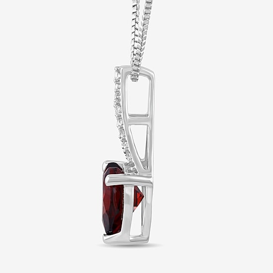 Womens Genuine Red Garnet Sterling Silver Heart 18 Inch Pendant Necklace