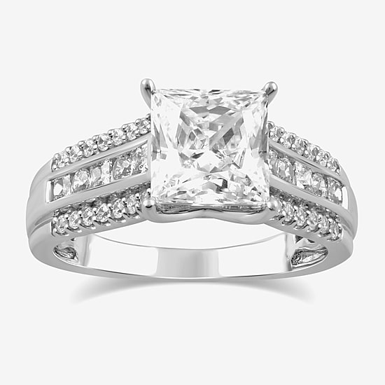(G / I1) Womens 2 1/2 CT. T.W. Lab Grown White Diamond 10K Gold Side Stone Engagement Ring