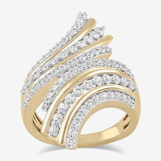(H / I1-I2) Womens 1 CT. T.W. Lab Grown White Diamond 14K Gold Over Silver Bypass  Cocktail Ring