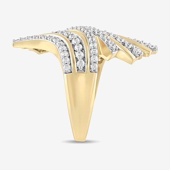 (H / I1-I2) Womens 1 CT. T.W. Lab Grown White Diamond 14K Gold Over Silver Bypass  Cocktail Ring