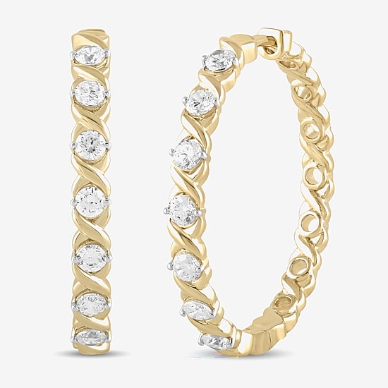 Womens 1/2 CT. T.W. Lab Grown White Diamond 14K Gold Over Silver 28.2mm Hoop Earrings