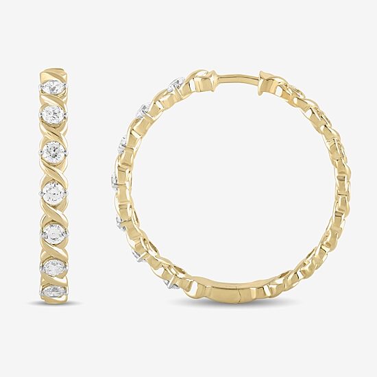 Womens 1/2 CT. T.W. Lab Grown White Diamond 14K Gold Over Silver 28.2mm Hoop Earrings