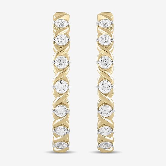 Womens 1/2 CT. T.W. Lab Grown White Diamond 14K Gold Over Silver 28.2mm Hoop Earrings