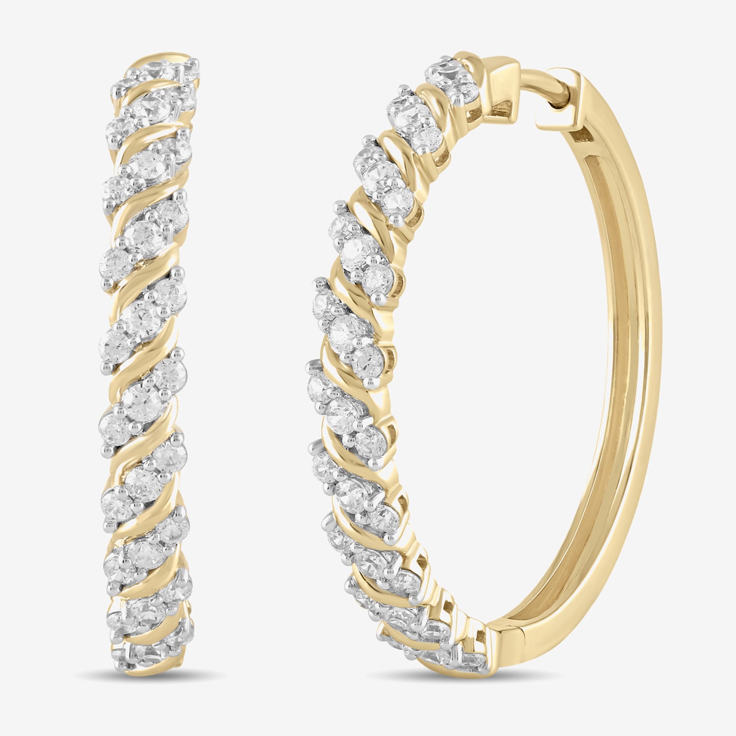 (H / I1-I2) Womens 1 CT. T.W. Lab Grown White Diamond 14K Gold Over Silver 28.2mm Hoop Earrings