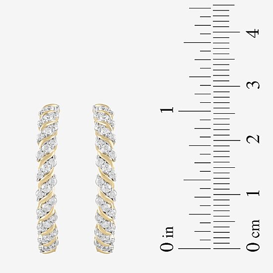 (H / I1-I2) Womens 1 CT. T.W. Lab Grown White Diamond 14K Gold Over Silver 28.2mm Hoop Earrings