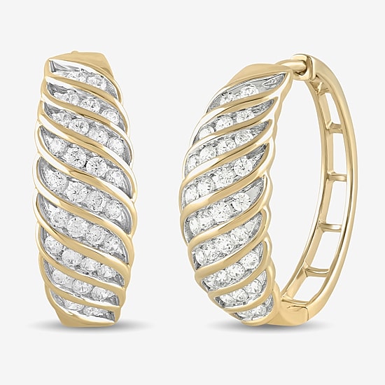 Womens 1 CT. T.W. Lab Grown White Diamond 14K Gold Over Silver Sterling Silver 28.2mm Hoop Earrings