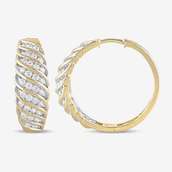 Womens 1 CT. T.W. Lab Grown White Diamond 14K Gold Over Silver Sterling Silver 28.2mm Hoop Earrings