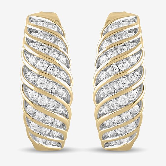 Womens 1 CT. T.W. Lab Grown White Diamond 14K Gold Over Silver Sterling Silver 28.2mm Hoop Earrings
