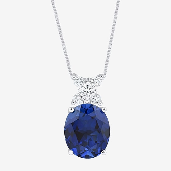 Womens Lab Created Blue Sapphire Sterling Silver Oval 18 Inch Pendant Necklace