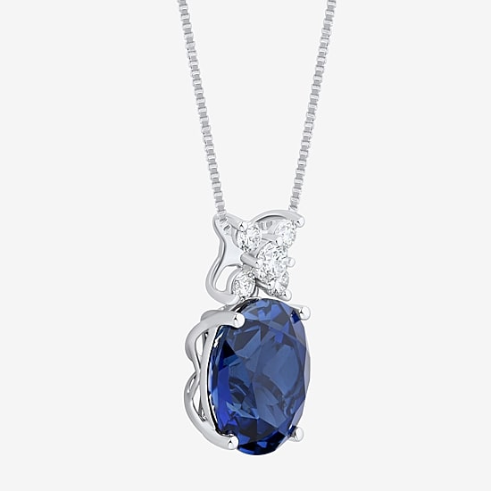 Womens Lab Created Blue Sapphire Sterling Silver Oval 18 Inch Pendant Necklace