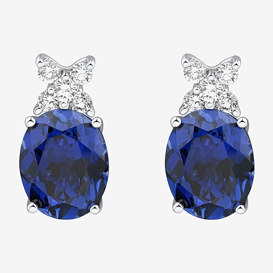 Lab Created Blue Sapphire Sterling Silver 14.9mm Oval Stud Earrings