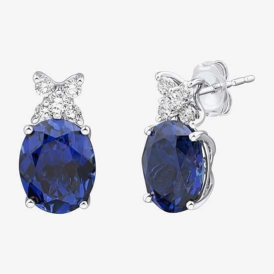 Lab Created Blue Sapphire Sterling Silver 14.9mm Oval Stud Earrings