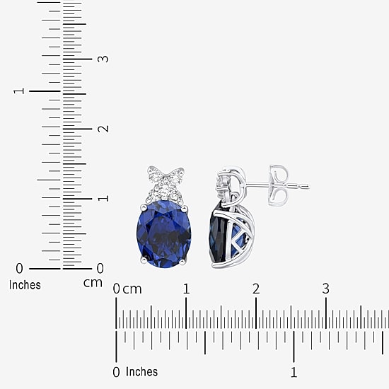 Lab Created Blue Sapphire Sterling Silver 14.9mm Oval Stud Earrings