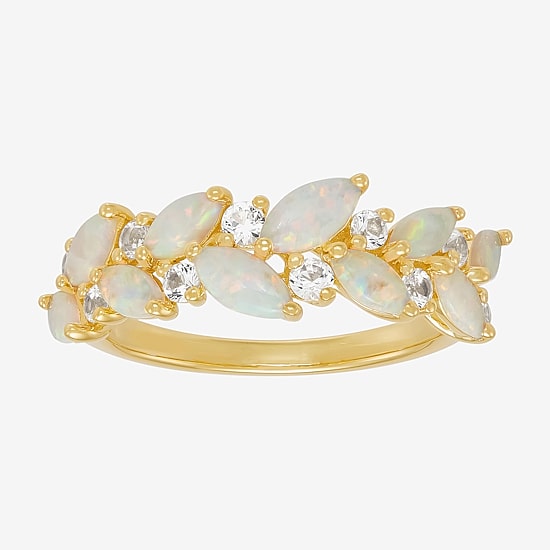Womens Lab Created White Opal 14K Gold Over Silver Marquise Cocktail Ring